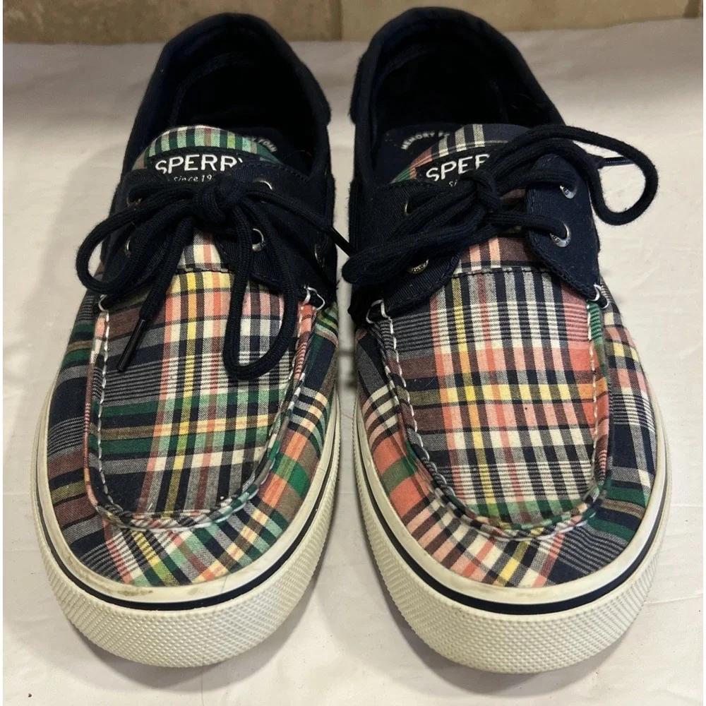 Men's Sperry 2 Eye Madras Plaid‎ Boat Shoes Mens 11.5 STS22097 Excellent!